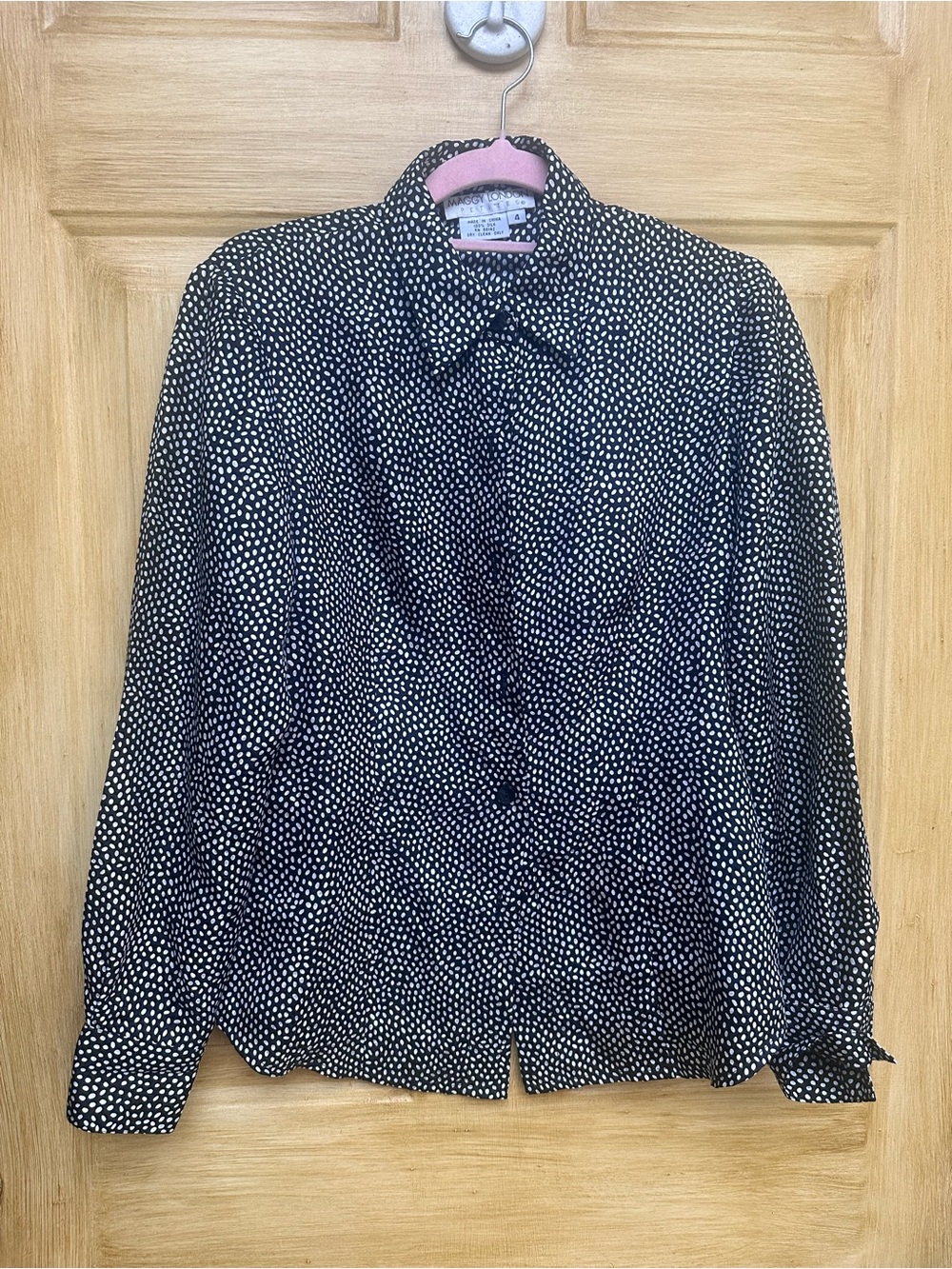 Vintage Maggie London Petite 100% Silk Polka Dot Blouse Size 4
